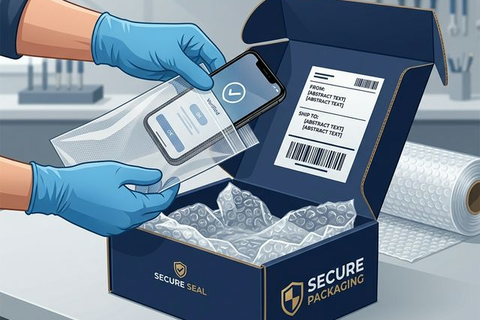 Secure packaging with bubble wrap and shipping label